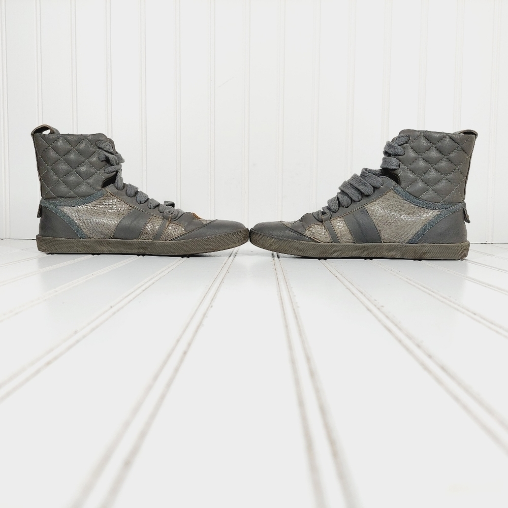 Chloé Gray Leather Lace Up Quilted High Top Casual Sneakers D849 - Picture 7 of 12